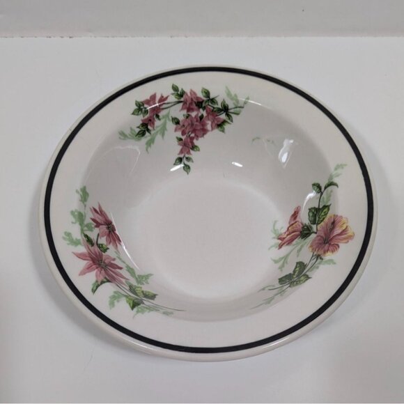 Syracuse China Floral Hibiscus Soup Bowl 6.5" White USA Ceramic Dishware Vintage - Picture 3 of 7